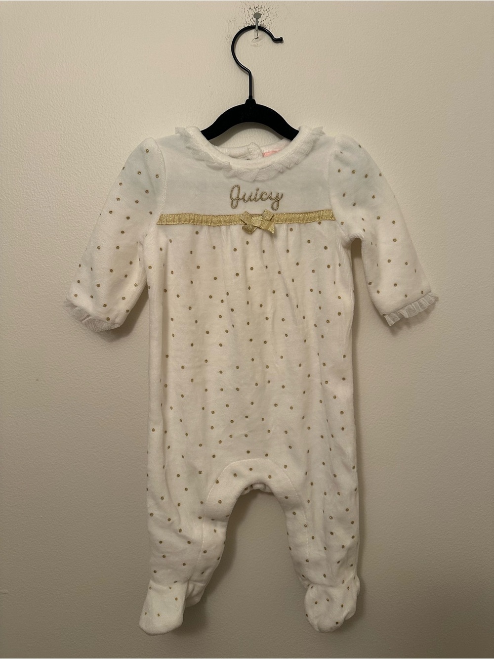 Juicy Couture Baby Gold Sparkle Tulle Velour Onesie